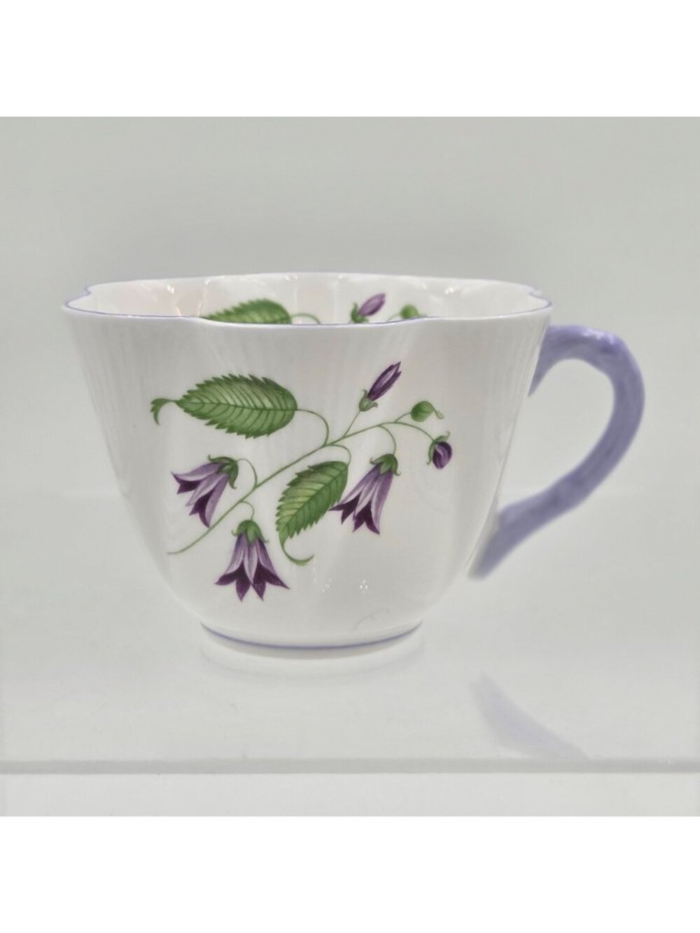 Shelley Campanula Dainty Flat Cup and Saucer Set Purple Flowers Bone China - Picture 6 of 12